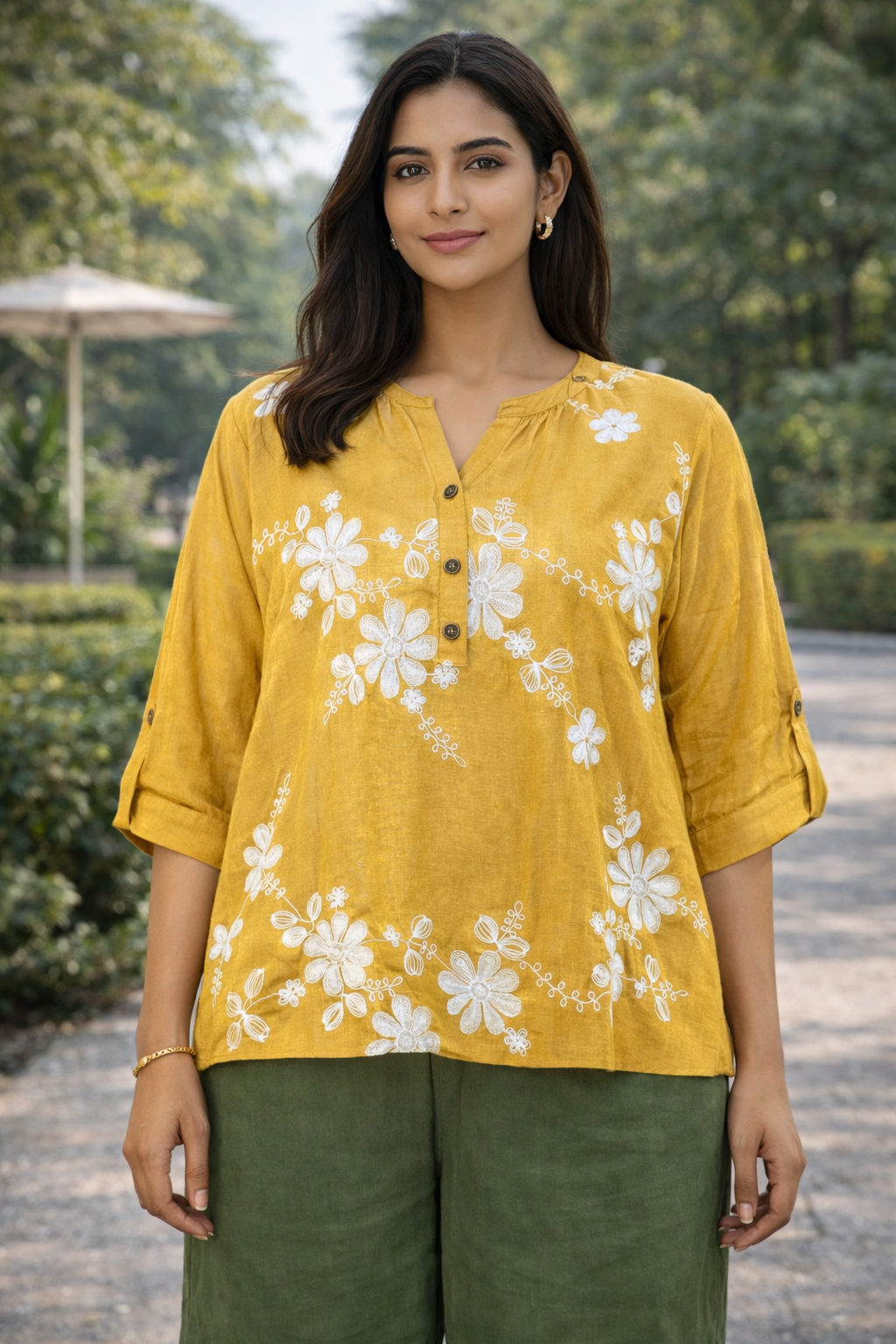 Mustard Embroidered Top | Large