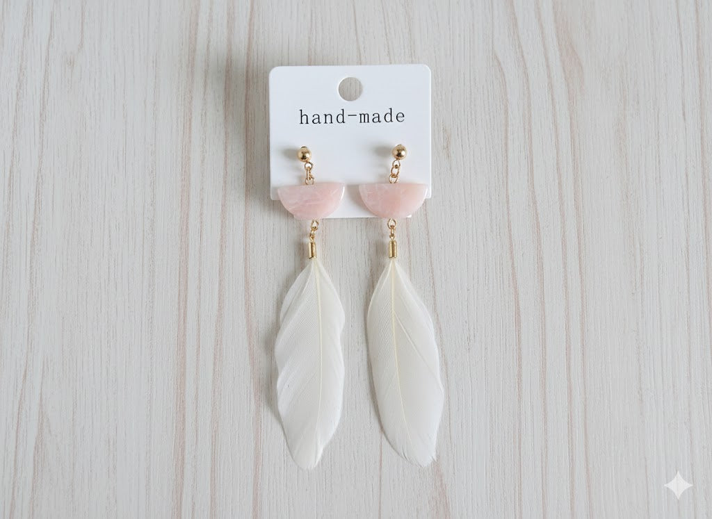 Whisper-Light Feather & Rose Quartz Drop Earring