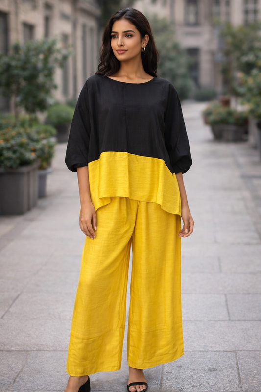 Black & Mustard Yellow Cotton Co-ord Set