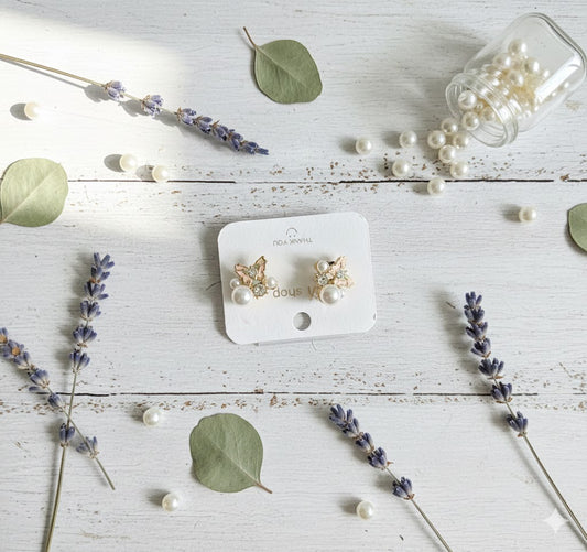 Delicate Butterfly & Pearl Cluster Stud Earrings