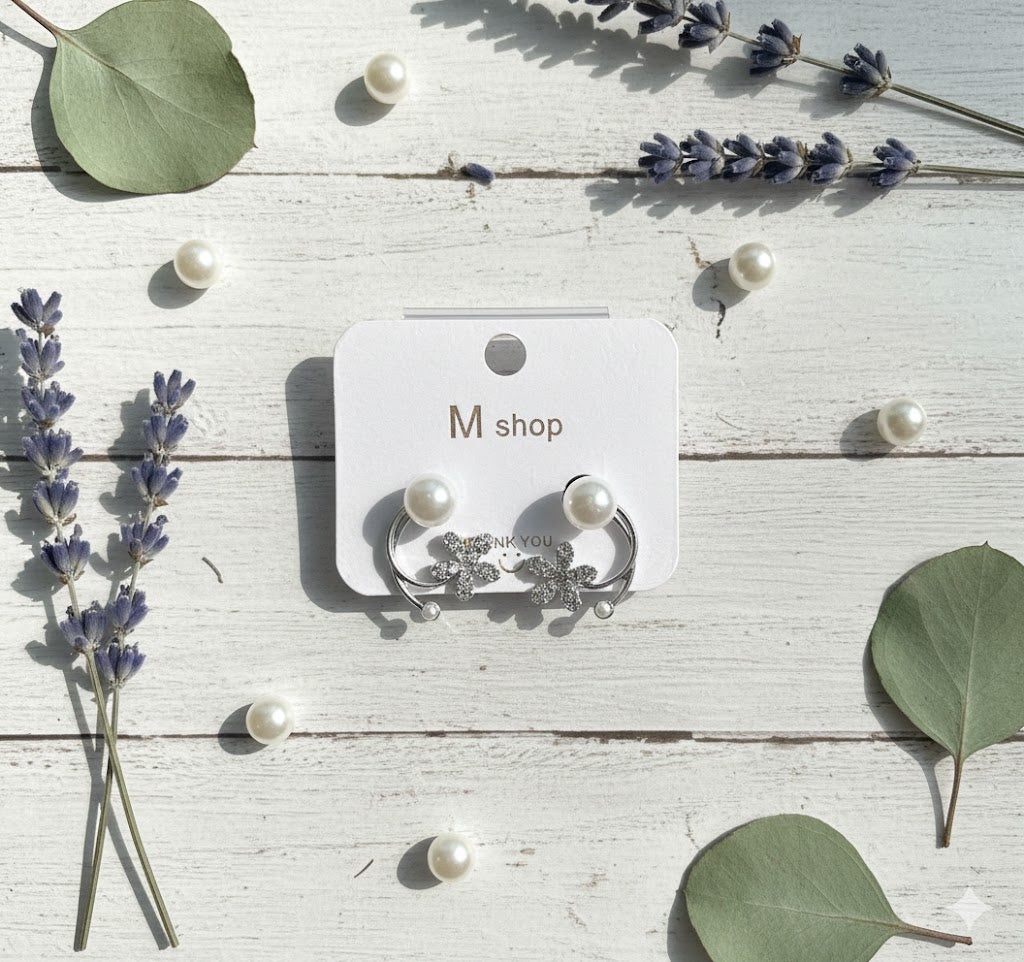 Elegant Pearl & Crystal Flower Ear Jackets