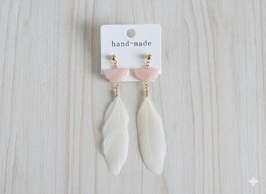 Whisper-Light Feather & Rose Quartz Drop Earring