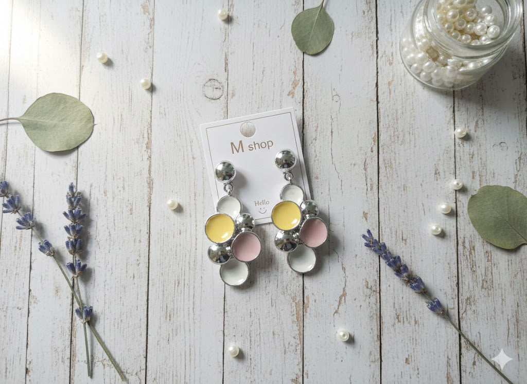 Playful Pastel & Metal Dangle Earrings